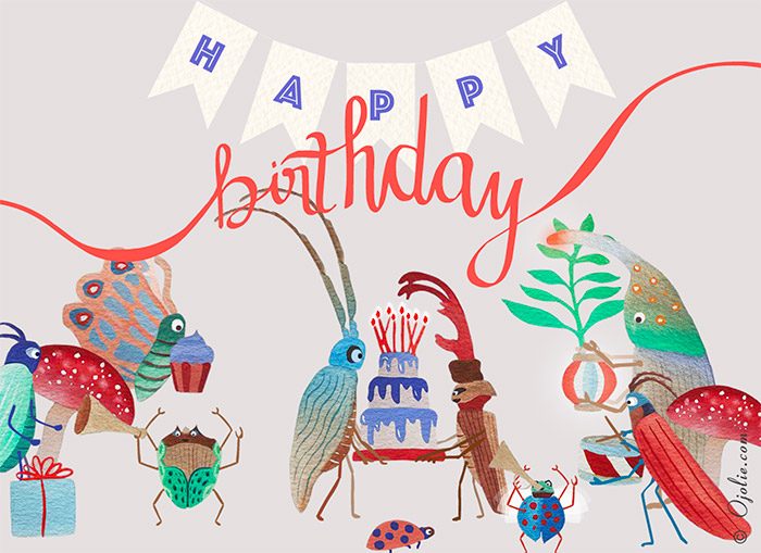 Ojolie Birthday Ecard - Insect Birthday Parade